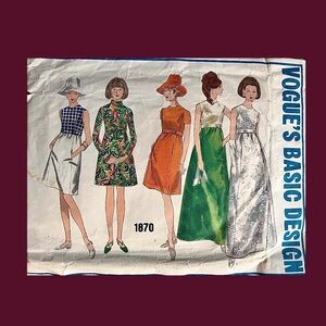 Vogue 1870 Sewing Pattern, Misses High-Waisted A-Line Dress Size 10 1968